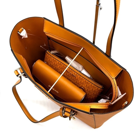 Michael Kors Charlotte LG Tote Bag 3 IN 1 Leather Shoulder Bag Cider - Picture 7 of 15